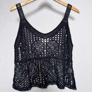 Allie Rose Black Open Crochet Women’s Top L Cottagecore. Boho. Festival